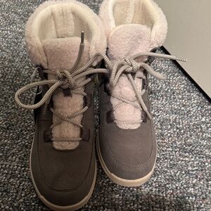 JBU Women's Grey Lace-Up Faux Shearling Winter Boots